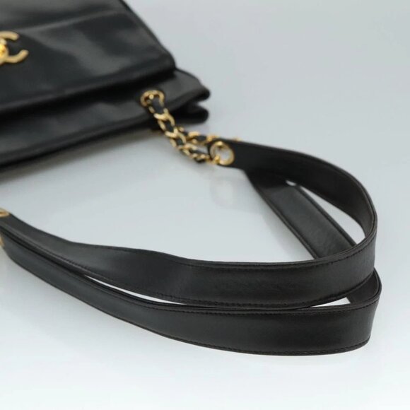 CHANEL COCO Mark Chain Shoulder Bag Lamb Skin Black Gold CC Auth 109490 - Picture 8 of 15